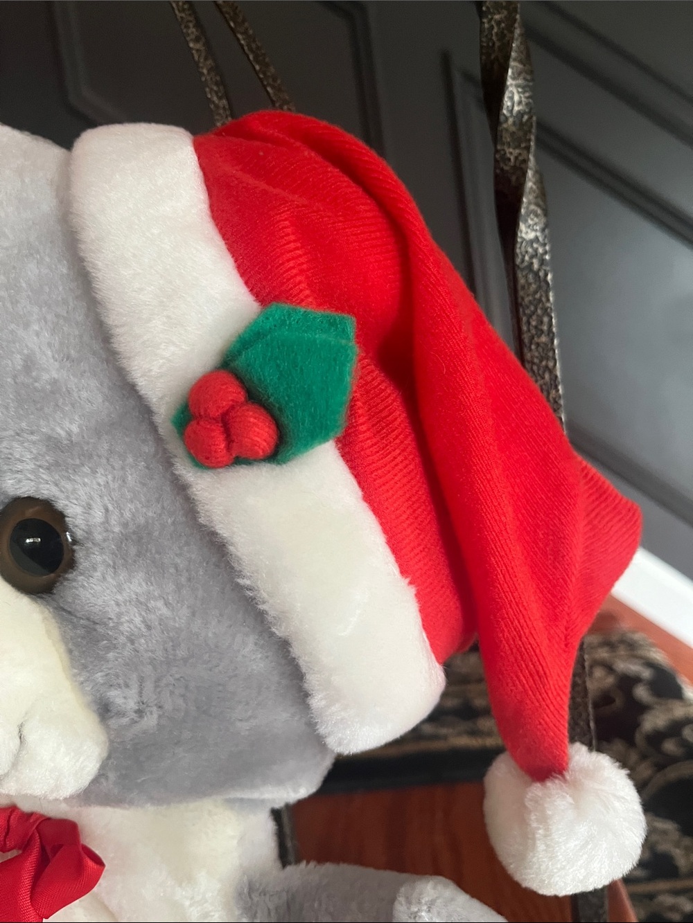 Plush Bear Christmas Stockings - Brown and Gray Bears with Red Hats - Picture 5 of 7